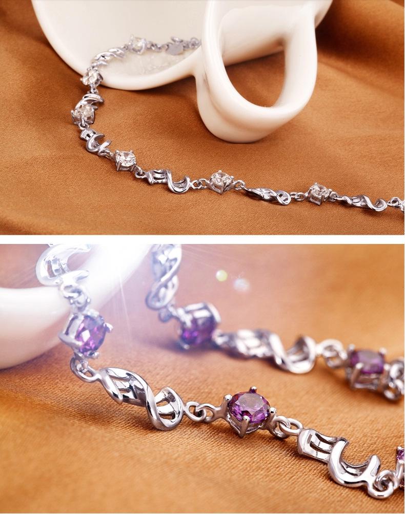 Weihua Temperament Women's Silver-Plated Amethyst Bracelet with Red Bean Charm