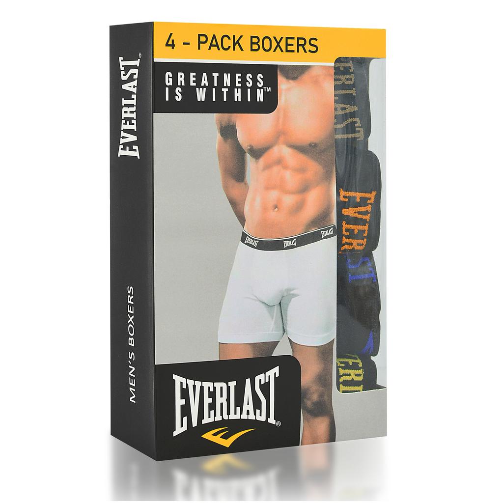 EVERLAST Erkek Boxer Şort 4 Adet Pamuklu Külot Siyah Renk Logo