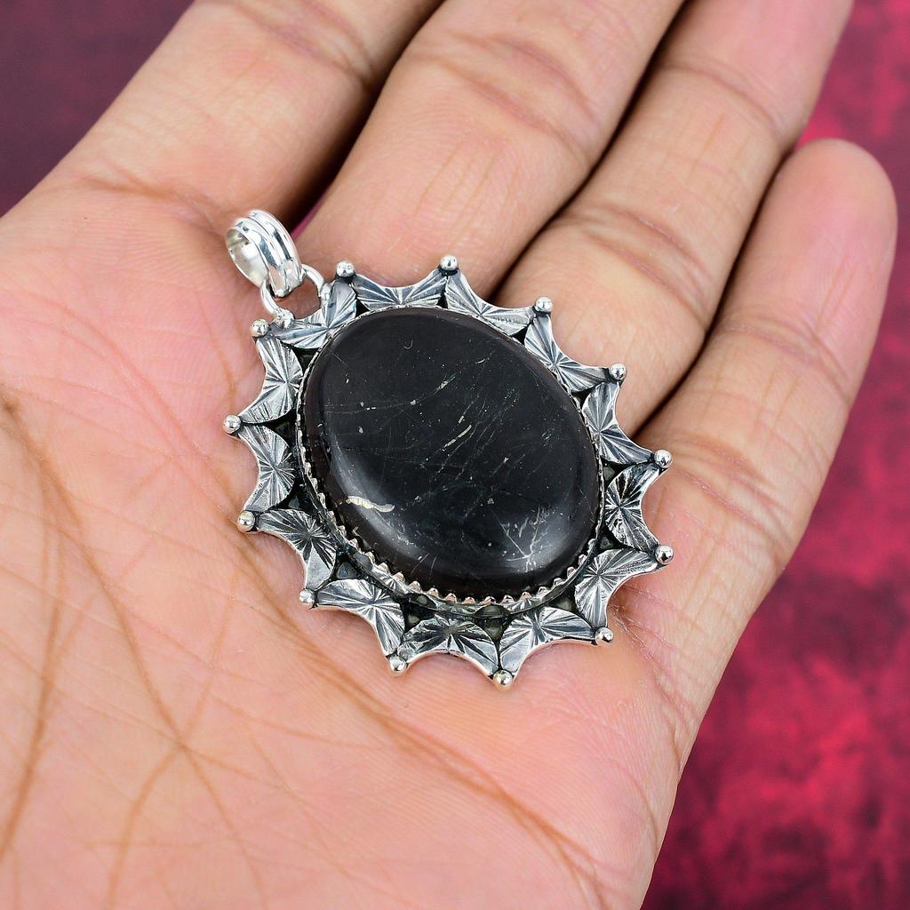 Pendentif en shungite, bijoux en argent sterling massif 925 avec pierres précieuses, pendentif fait main, pour Thanksgiving