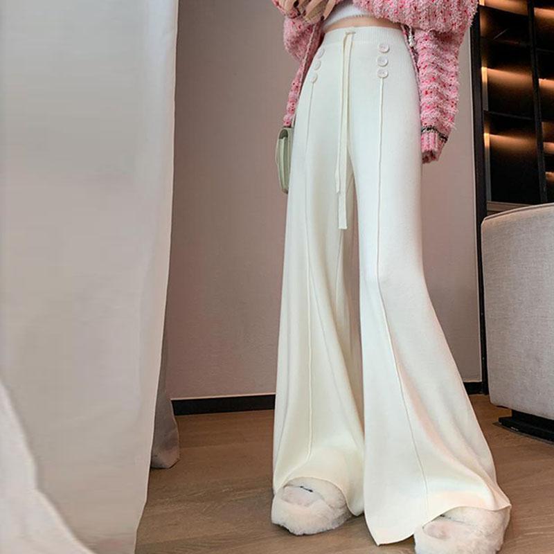 

Женские брюки 2023, вязаные широкие брюки с микро рваными штанами для женщин со свободным ремешком, кашемировые повседневные брюки в пол One Size белый