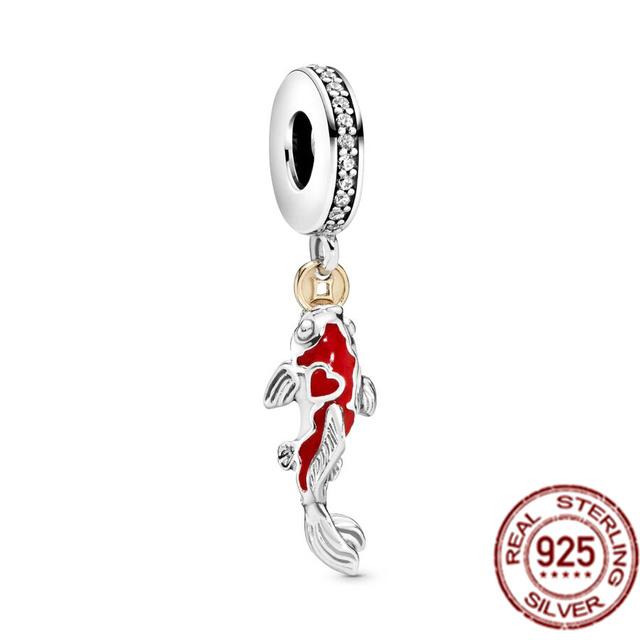 Red Motorcycle Rider & Good Fortune Carp Fish Dangle Charm Beads Fit Original Fasion 925 Sterling Silver Bracelet Women Jewelry
