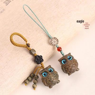 Green Sandalwood Owl Keychain Pendant for Men & Women
