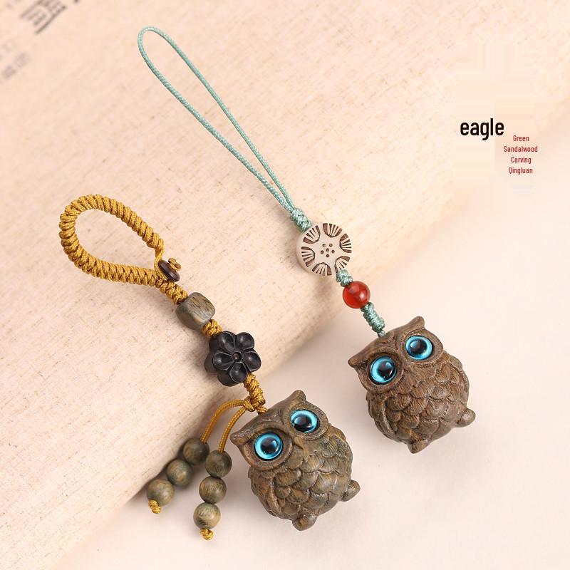 Green Sandalwood Owl Keychain Pendant for Men & Women