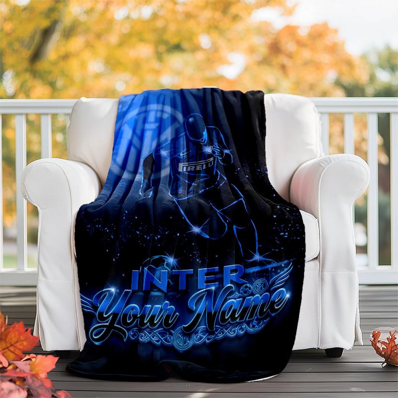 1pc Personalized Name Internazionale Milano Theme Blanket - Digital Print, Polyester, Cozy for All Seasons, Perfect for Outdoor, and Travel