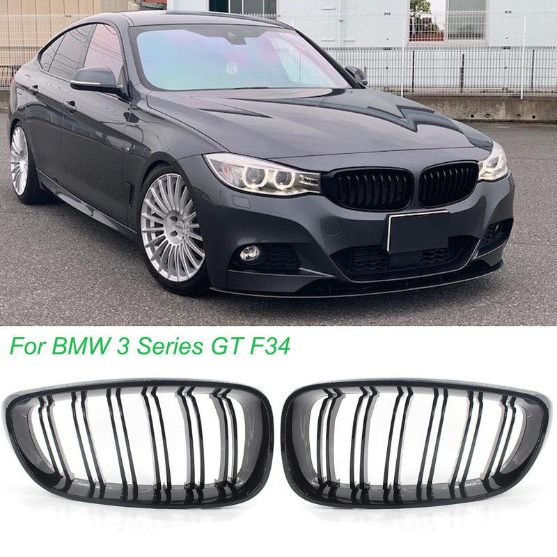 Pair Gloss Black Double Slat Kidney Grille Front Bumper Grill For BMW F34 GT 335i 328i 2012- Front Grille Car Accessories