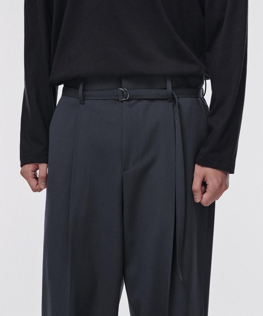Musinsa Standard Narrow Belt One-Pleat Wide Slacks [Iron Gray]