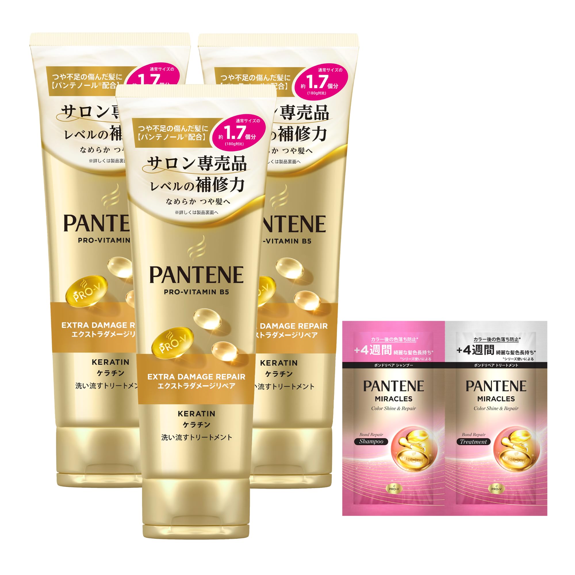 Pantene Лечение 300 г x 3 Экстра Большой Размер Экстра Восстановление Повреждений Покупка с Бонусом Смываемый + (10г + 10г) [Товар оптом] золотой