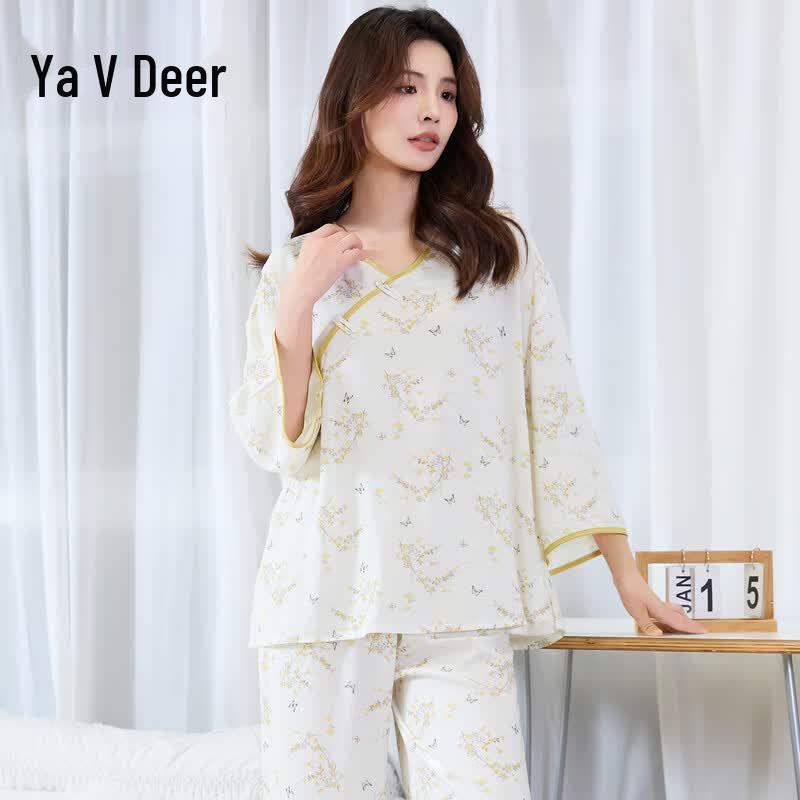 Yalu Women s New Chinese Style Summer Pajama Set 2XL