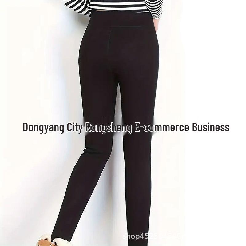 Women's High-Waisted Fleece-Lined Lambswool Leggings - Embroidered, Thick, Warm Yoga Pants for Autumn/Winter