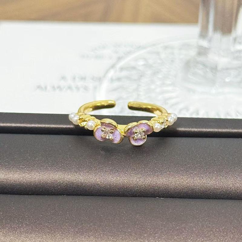 Medieval Vintage Retro Stacked Wearing Micro-Inlaid Zircon Temperament Ring Women'S Niche High-End Light Luxury Butterfly Ring