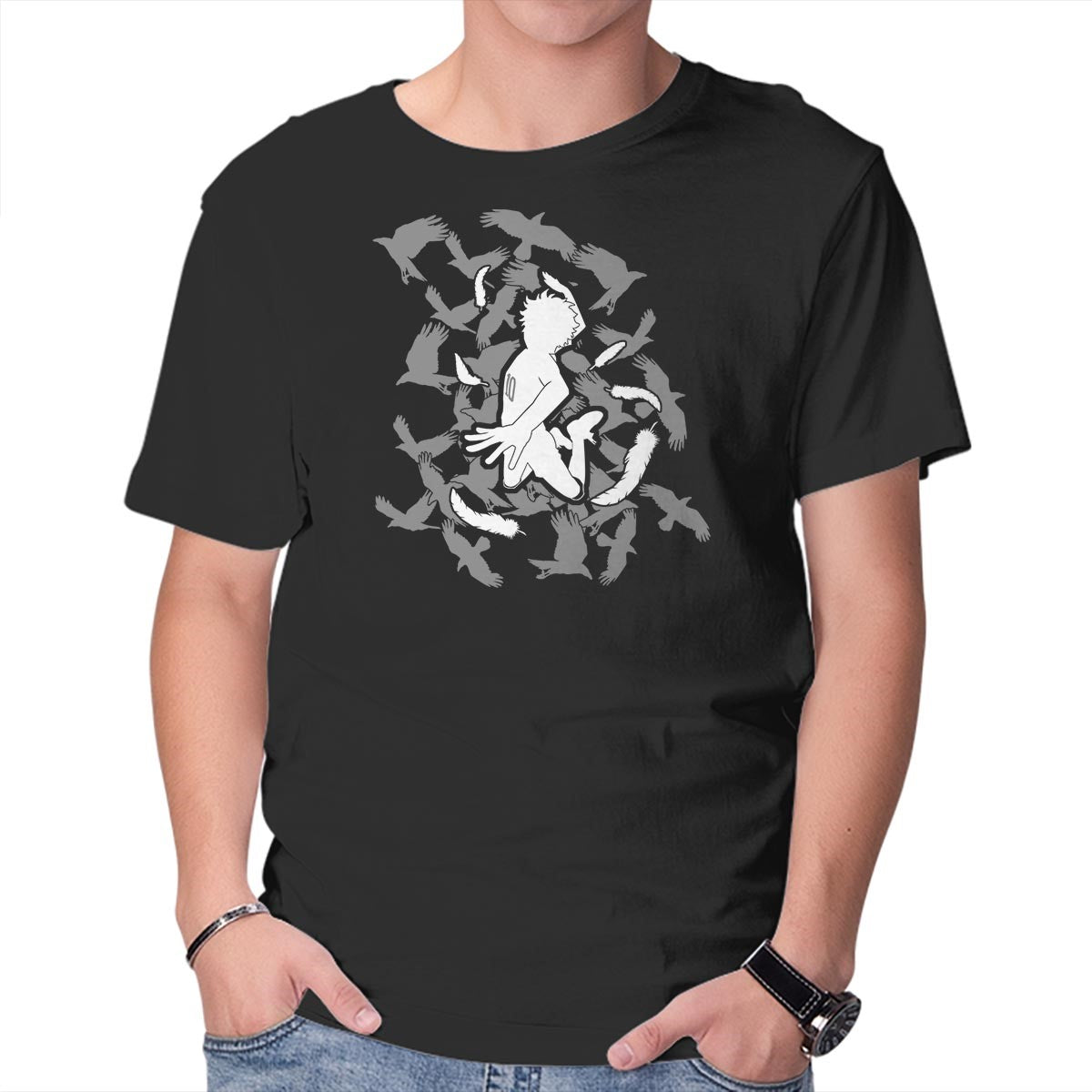 Unisex Crew Neck T-Shirt Soaring Crow Graphic Short Sleeve Casual Tee XXXXL