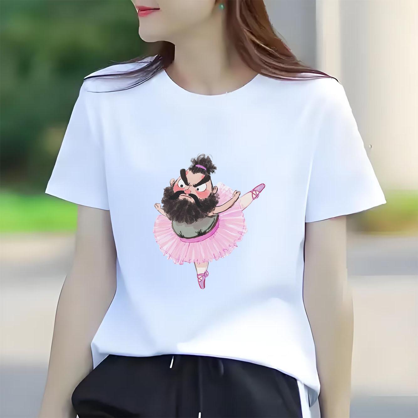 

Cute and fun ballet cartoon printed short sleeved round neck Womens Tshirt for spring and summer versatile Womens Tshirt S