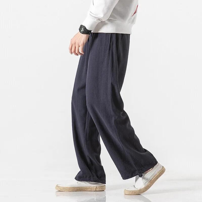 Men Linen Pants Summer Japanese Casual Streetwear Harajuku Cotton Baggy Pants Male Solid Color Oversized Bloomers Trousers