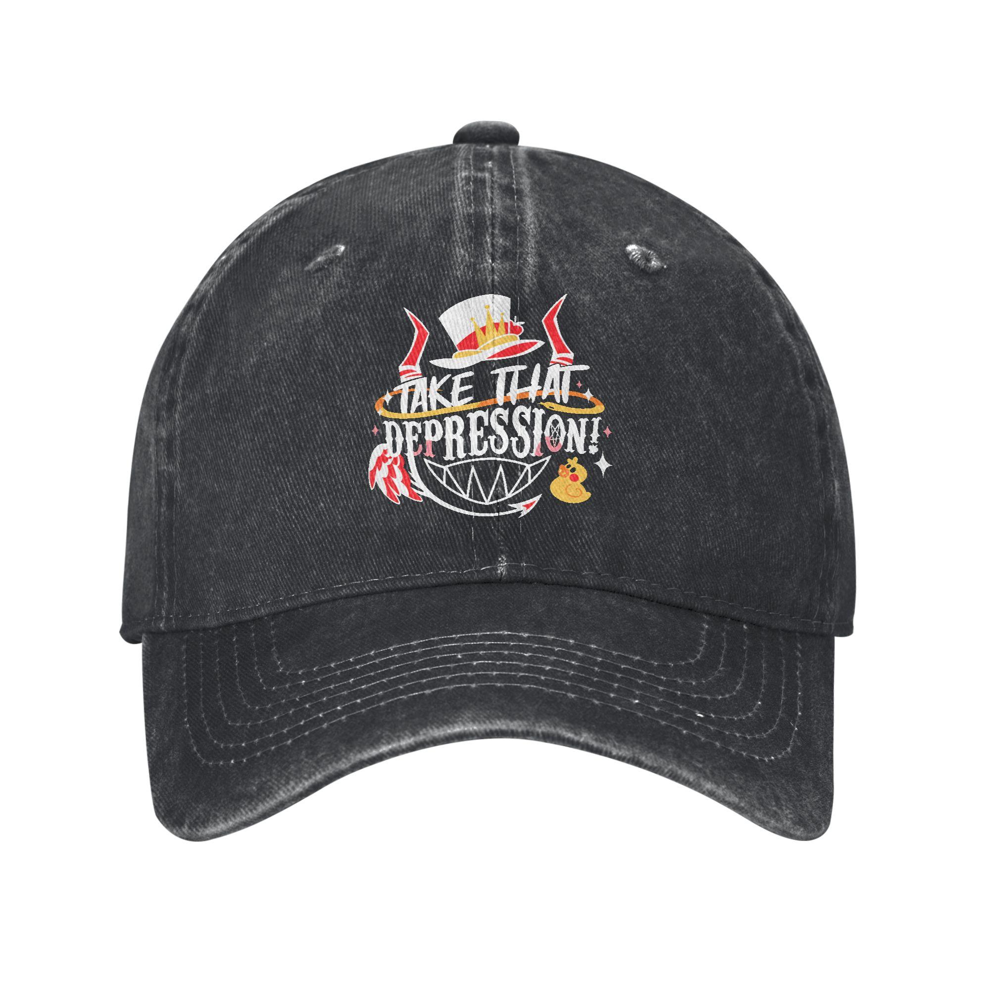 

Hazbin Hotel Lucifer Take That Depression Summer Cute Hip Hop Hats Couple Women Design Hunting Camping Sunscreen Snapback Cap One Size