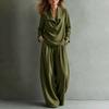 Women's Color Casual Two Piece Set with Collar Sweatshirt and Pants with Pockets