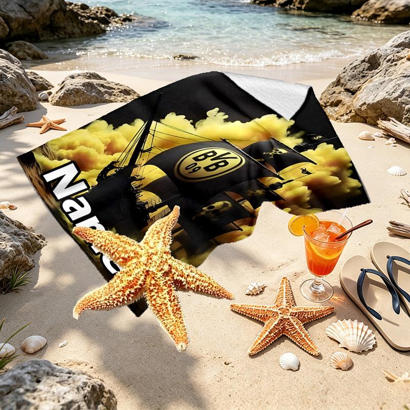 Custom Name Personalized Borussia Dortmund Print Beach Towel, for Trip Camping Beach Party Home Decor, Birthday Gift for Family & Friends