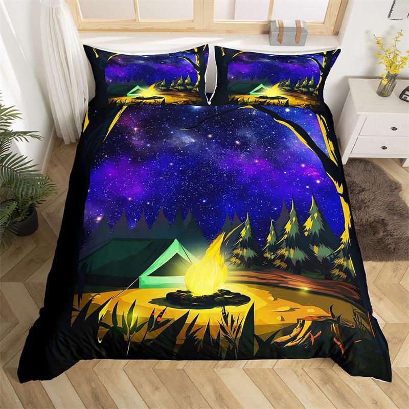 Camping Duvet Cover Galaxy Comforter Cover Microfiber Farmhouse Style Bedding Set King For Boys Girl Camper Lovers Birthday Gift