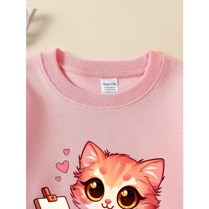 European sizes Kids' Casual Sweatshirt Printed Round Neck Pullover, Kids' Fashion Sweatshirt Featuring Adorable Animal Prints, Casual Comfortable