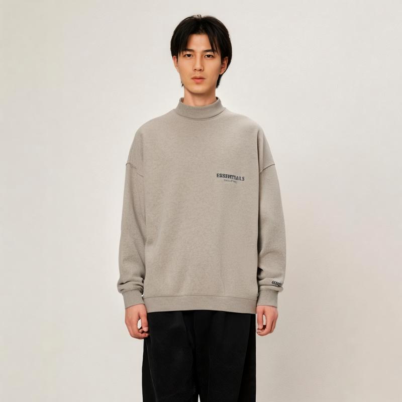 Fear of God Essentials Fw21 Pullover Mockneck With Reflective Logo Fleece Sweatshirt Unisex Sweatshirt Dark-Heather-Oatmeal FOG-FW21-188