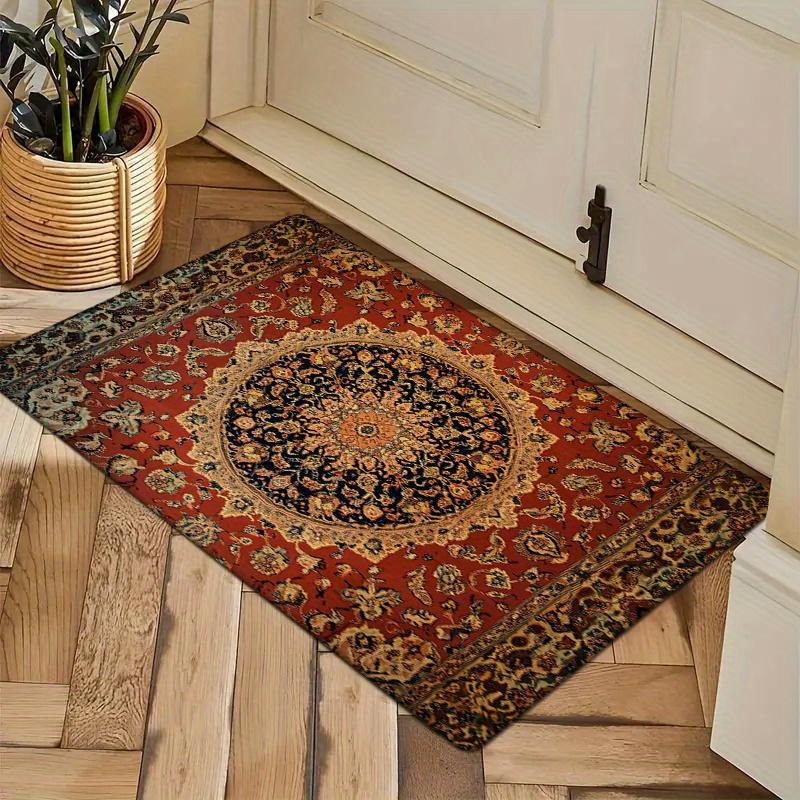 1pc Vintage Persian Carpet Pattern Door Mat - Classic Persian Design, Absorbent Non-Slip Polyester Area Mat, Kitchen Floor Mat