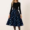 Women’s Casual Long Sleeve Crew Neck Polka Dot Print Vintage Midi Dress with Waist Belt for Everyday and Party Wear