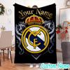 Custom Name Madrid Football Flannel Blanket Seasonal Universal Blanket For Indoor/outdoor, Perfect For Bedroom Sofa birthday gifts