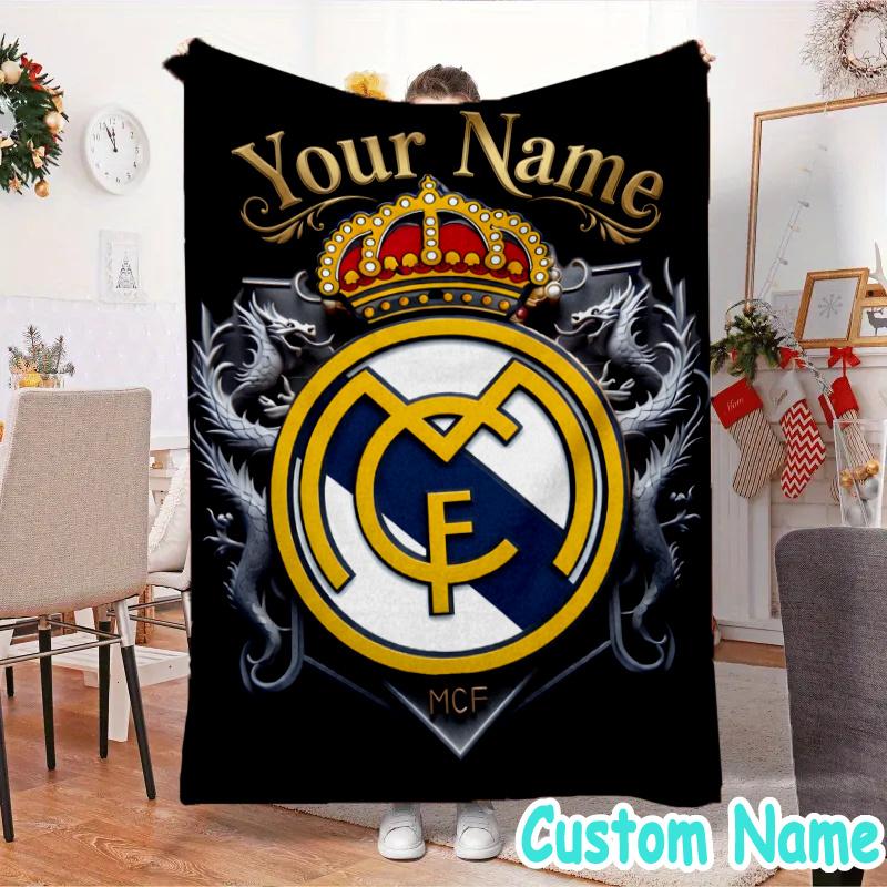 Custom Name Madrid Football Flannel Blanket Seasonal Universal Blanket For Indoor/outdoor, Perfect For Bedroom Sofa birthday gifts