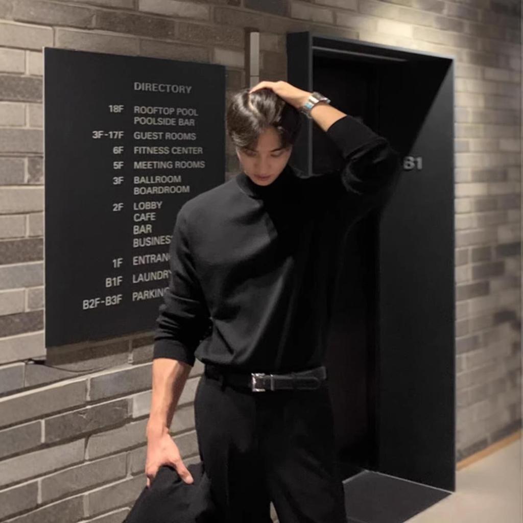 Men’s Half-High Neck Base Layer Knit Sweater Top for Autumn/Winter