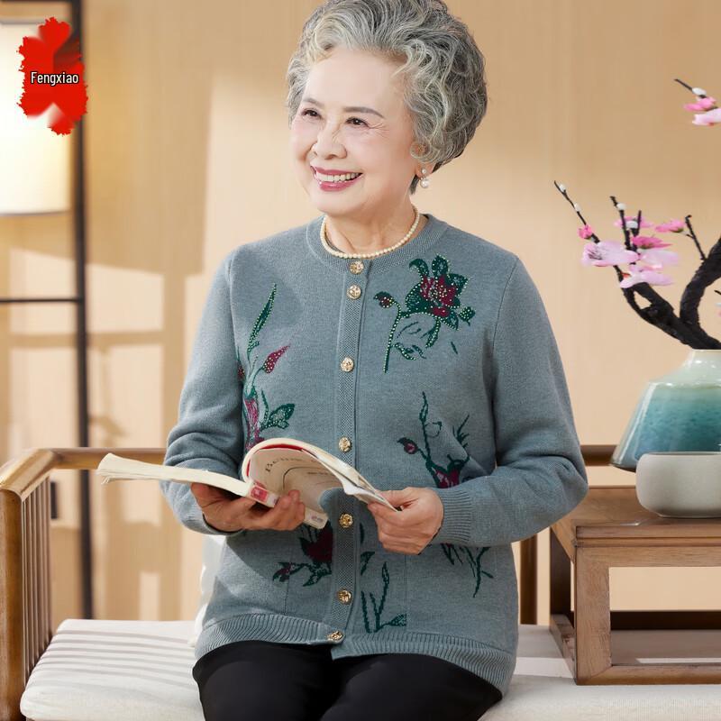 

Женский осенний кардиган крупной вязки с цветочным узором для пожилых 4XL