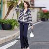 Mother's Day Spring Casual Striped Hooded Jacket Two-Piece Suit for Stylish Middle-Aged Women