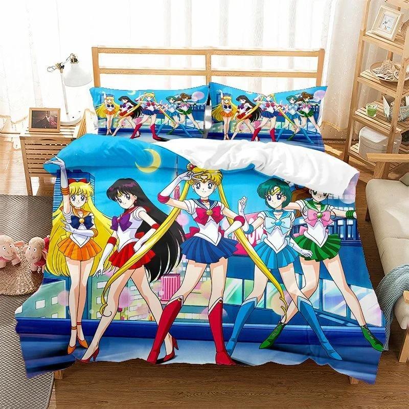 

Sailor Moon Bedding Set Quilt Cover Cosplay Pillowcase Cartoon Anime Decor Bed Spead Bedroom Duvet Cover Bedding Suit Xmas Gift EU Single(135*200cm)3pcs