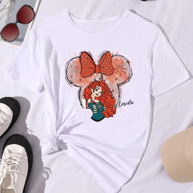 2025 New Funny Women Graphic T Shirts Kawaii Belle Disney Princess Women Clothes Summer Clothes Women Tops