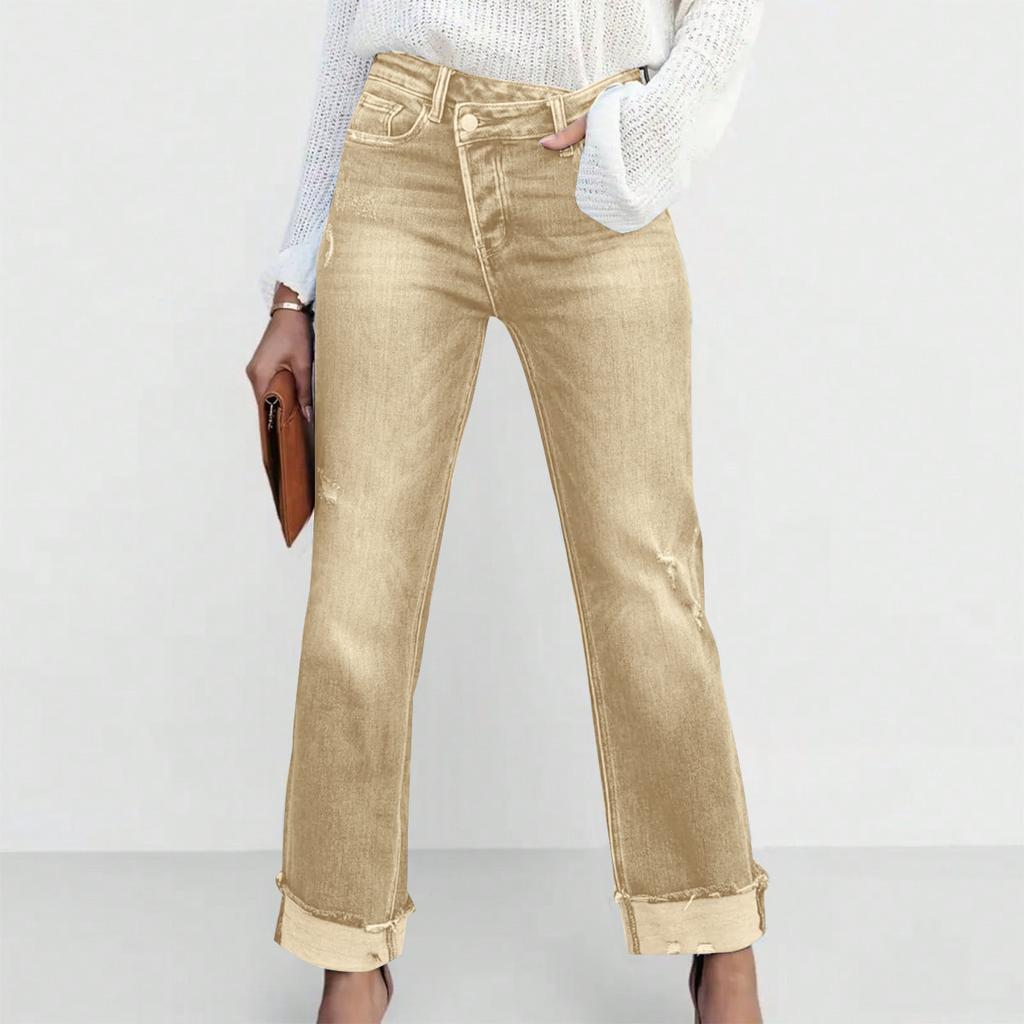 High Waist Stretch Denim Jeans for Women Solid Color Slim Straight Pants Pantalones de mujer