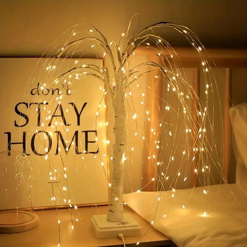 1PC Willow Night Light 192 LED Table Lamp 8 Modes Battery And USB Use Tree Lights For Wedding Party  Christmas Decoration Jesus