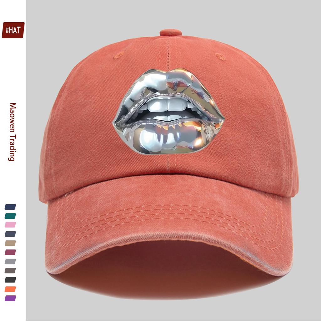 pc Silvery Sexy Lips Print Baseball Cap Suitable Sun Hat for SpringSummer Travel Comfortable and Lightweight Adjustable Sna
