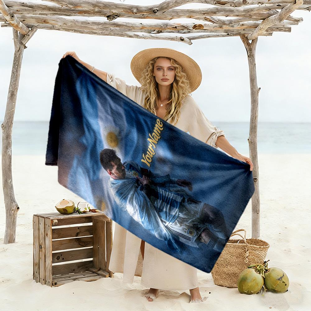 Messi Personalized Name Beach Towel Super Soft Microfiber Quickdry Fabric Perfect for Traveling Yoga Camping and Swimming