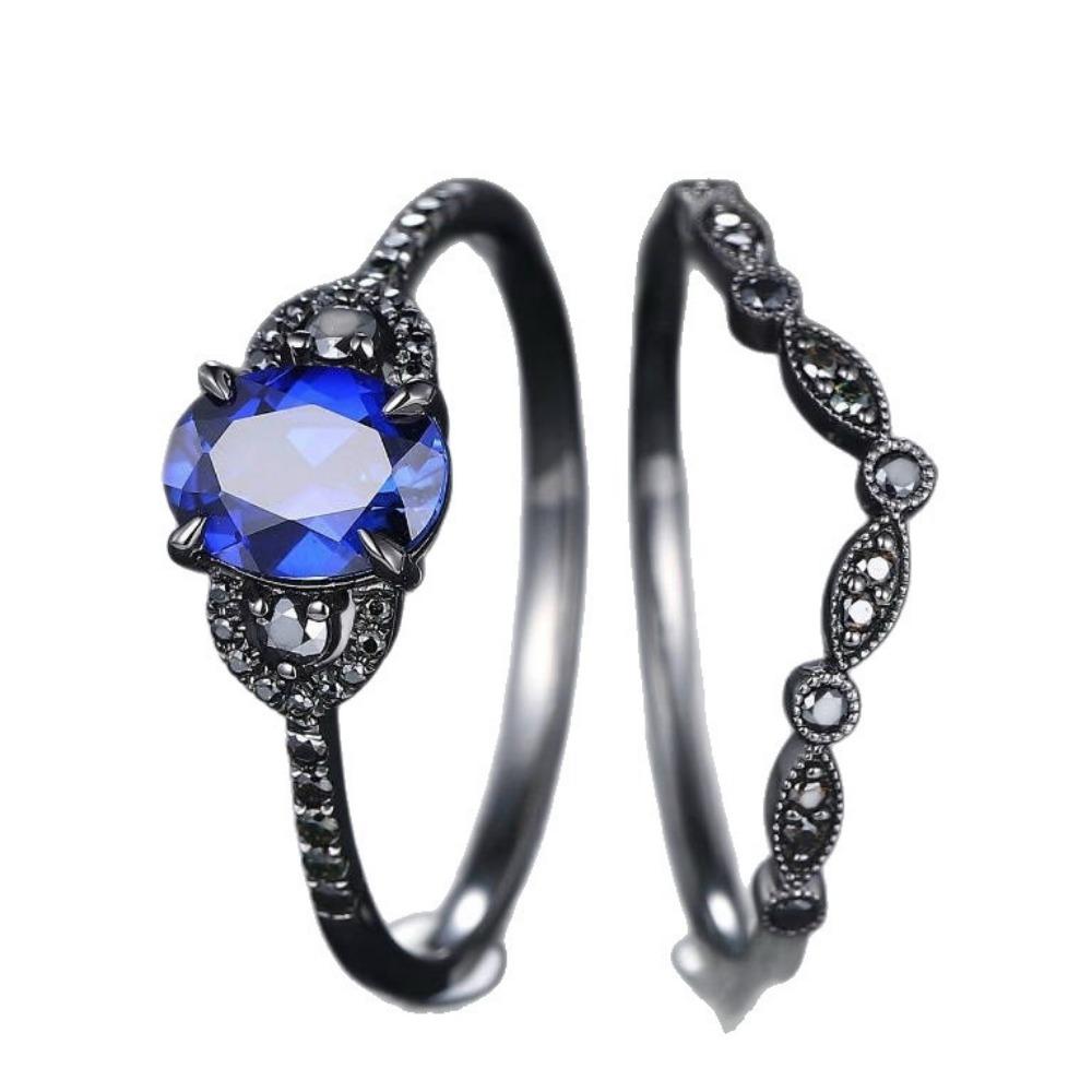 Blue Zircon Ring, European and American Fashion Ring Ins Wedding Engagement Retro Diamond Ring