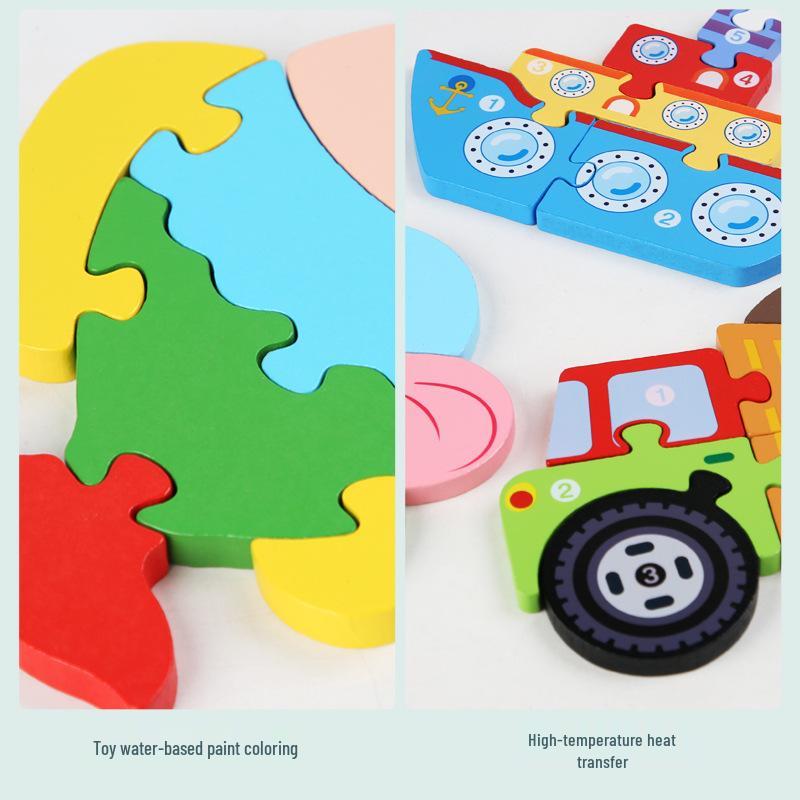 Wooden Traffic Animal Puzzle Blocks - Educational Early Learning Toy for Children and Babies