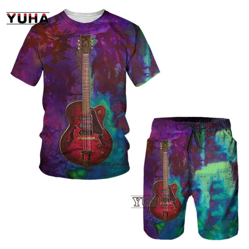 

Летние футболки с 3d принтом гитары в стиле хип-хоп, уличные мужские футболки/короткие брюки/мужской костюм, модные топы, женская и мужская одежда 6XL