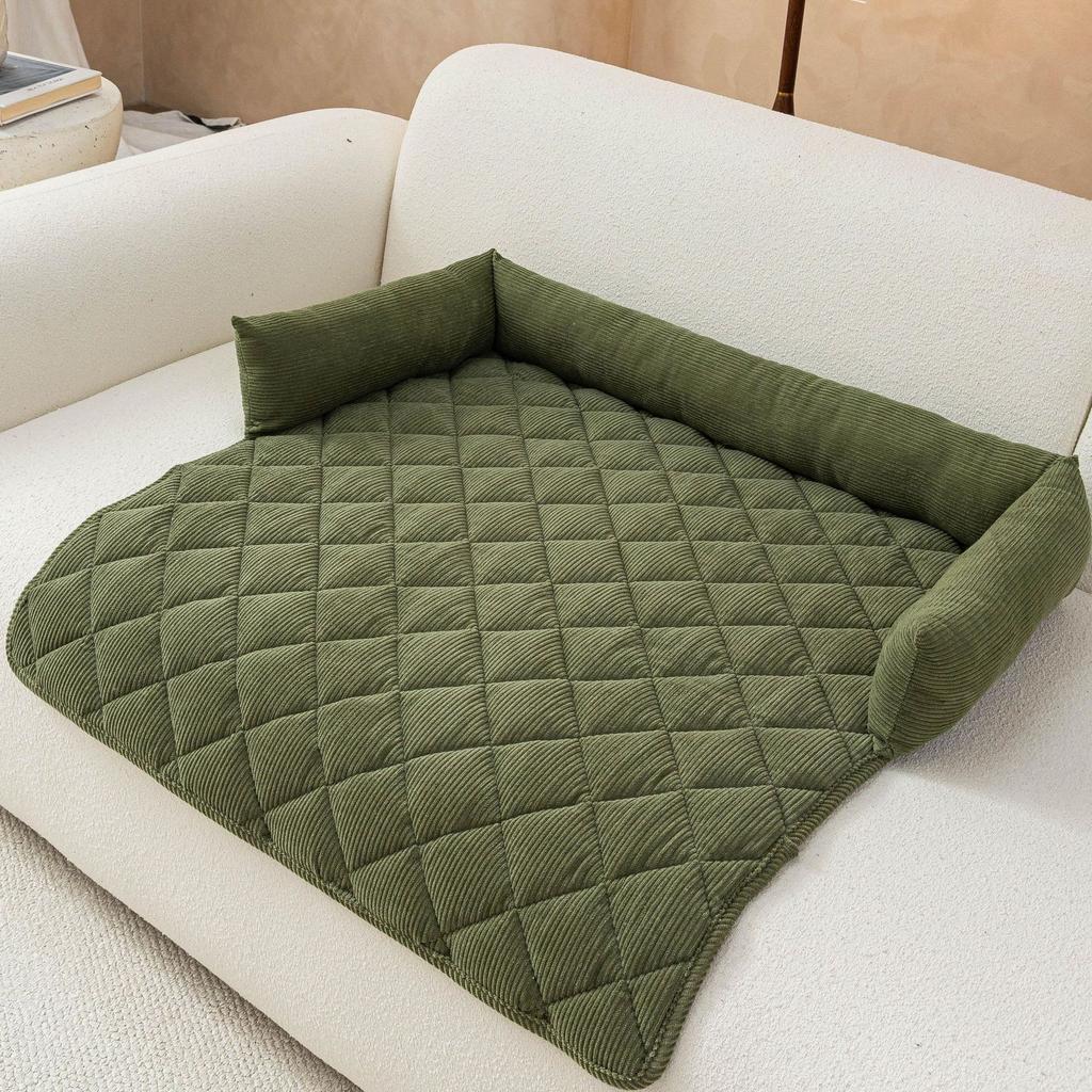 Corduroy Pet Pad with and Backrest for Dogs Cats