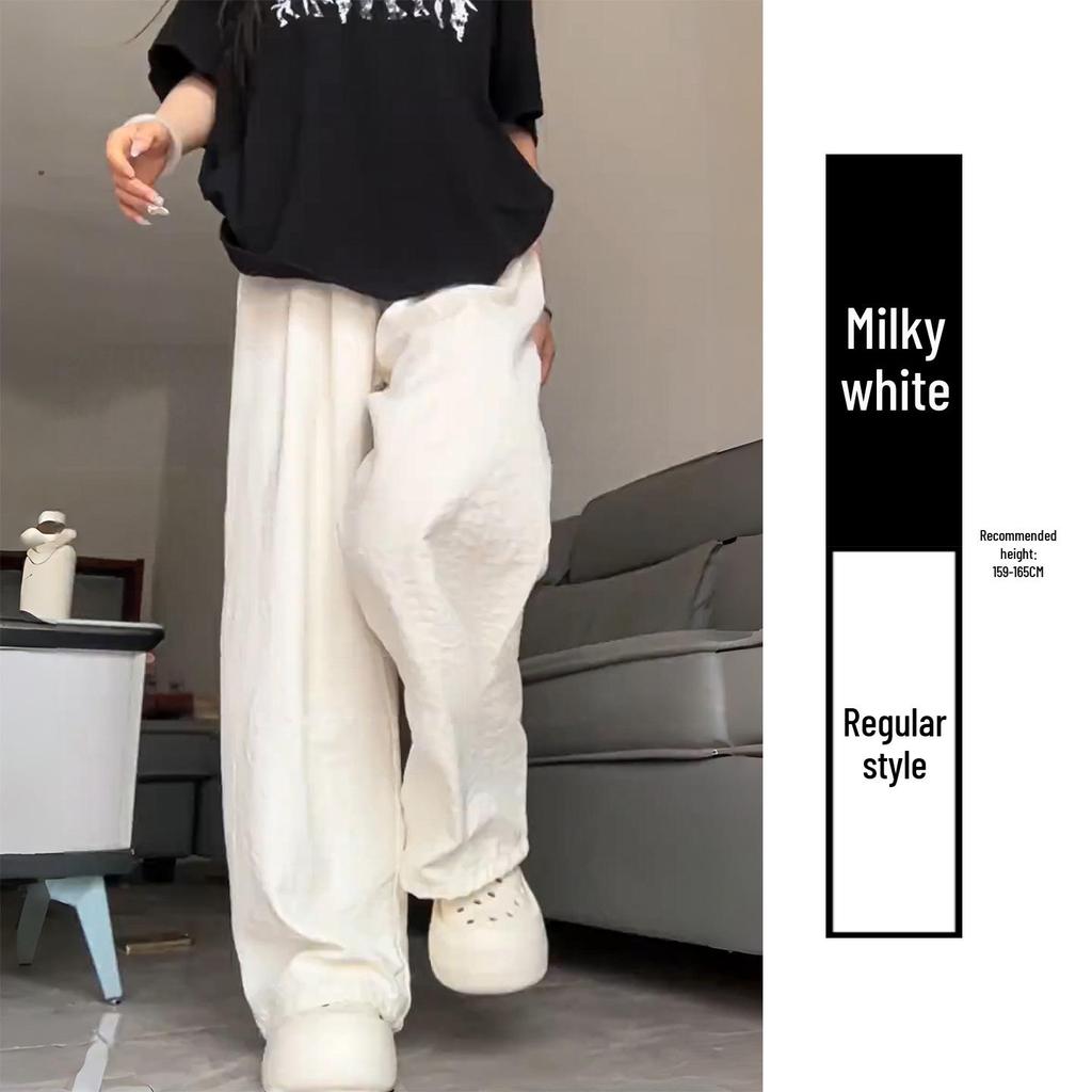 Women's Spring 2026 High-Waisted Wide-Leg Milk White Casual Pants, Petite Flattering Korean Style by Yamamoto