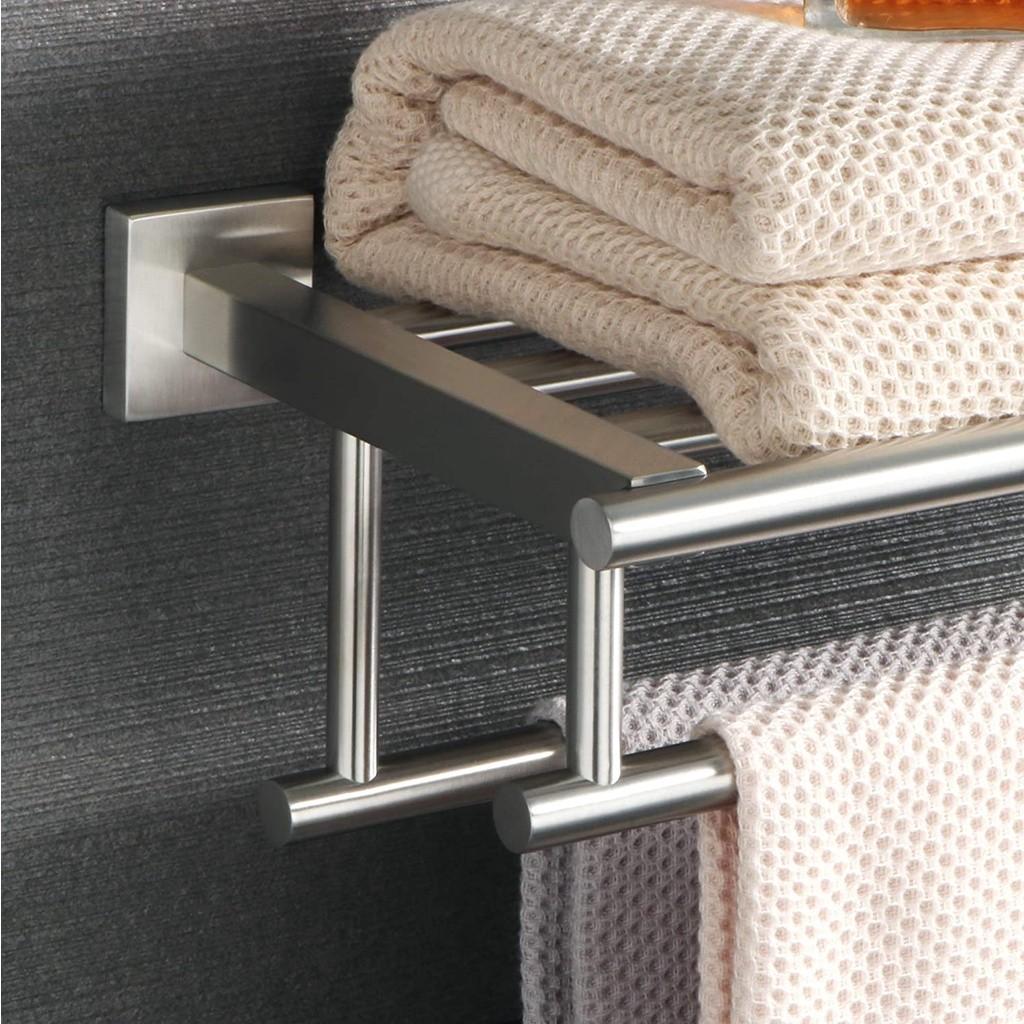SUS 304 Stainless Steel Towel Rack Practical Double Bars Towel Shelf Household Bathroom Wall Mount Holder