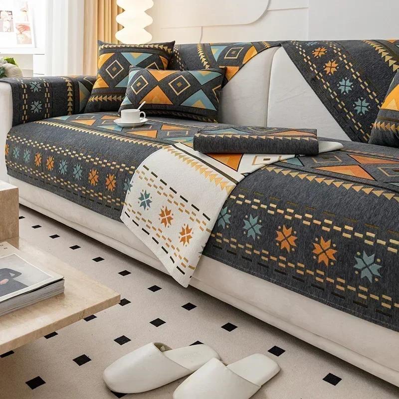 Chenille Bohemia Sofa Mat for Living Room Morocco Style Anti-slip Sofa Cushion All-inclusive Corner Sofa Couch Cover Home Decor