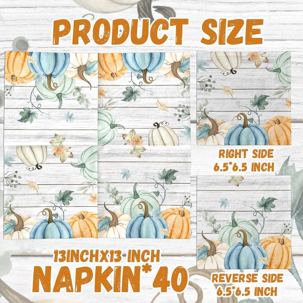40Pcs Fall Napkin Watercolor Blue Pumpkin Leaves Napk Blue Pumpkin Paper Napk for Autumn Fall Thanksgiving Party Supplies Kitchen & Bathroom