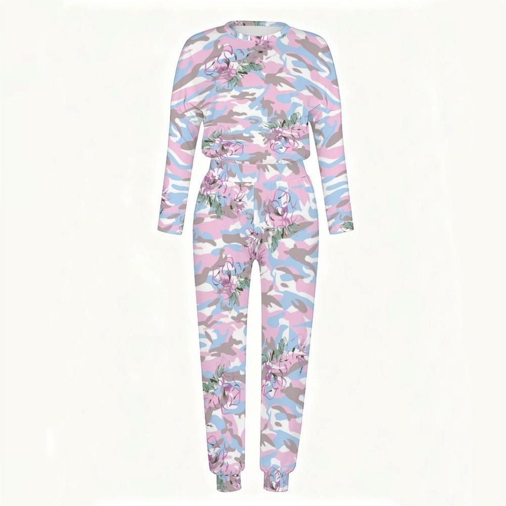 Female Long Sleeve Loose Tunic And High Waist Straight Trousers Two Piece Everyday Cozy Wear