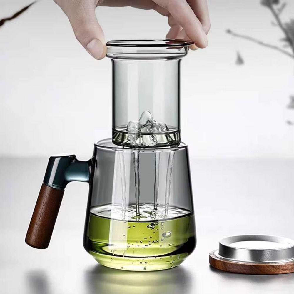 Wood Handle Tea Separation Mug with Lid Tea Maker Smooth Surface Clear Teapot  Office Use