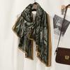 Hot-selling retro popular leaf messy long towel cotton and linen feel advanced leaf printing large size headscarf