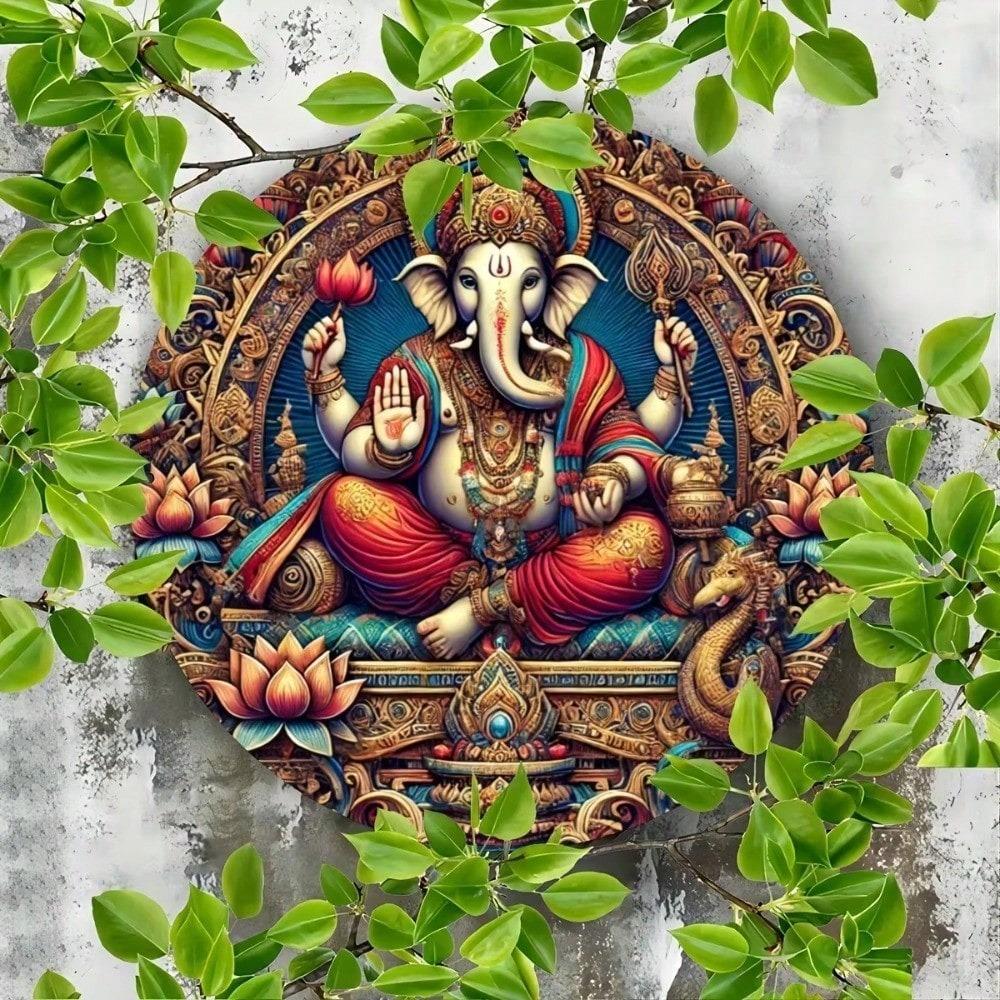 Vintage Ganesh Round Metal Wall Art Home Decor