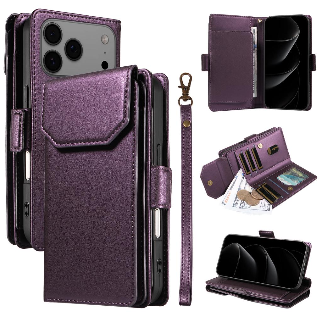 Luxury Magnetic Card Solt Wallet Flip Leather Phone Case For iPhone 17 Pro Max 16 Plus 15 14 13 12 kickstand Book Strap Cover