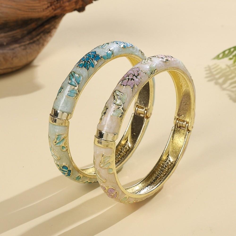 Colorful Vintage Cloisonne Bangle Enamel Floral Women's Hand Bracelet Flower Leaf Bangle  Girls